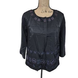 DKNY Black EMBROIDERED Cropped Jacket Blazer Size 6 Small‎ NEW